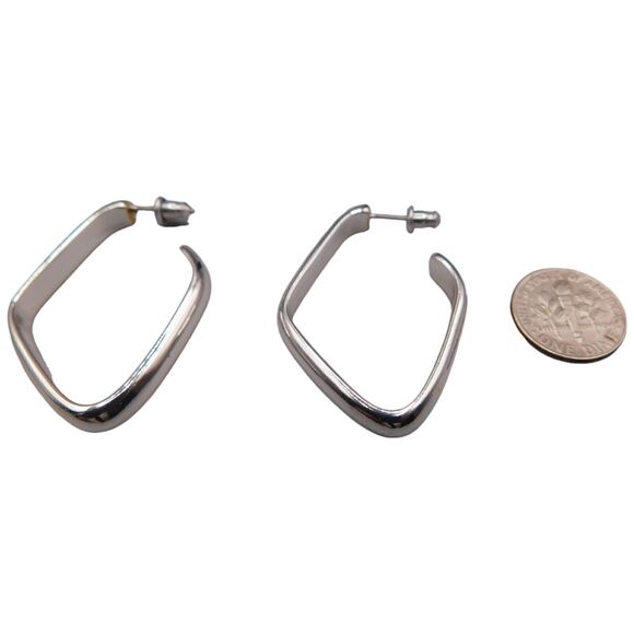 Pierced Earrings Modern Geometric Hoop Open Work Dangle Silver Tone Jewelry - Picture 6 of 7